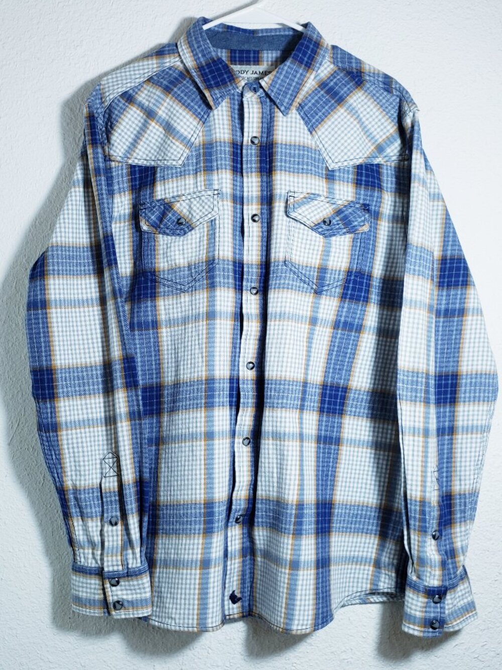 Cody James Shirt Mens Large Blue Plaid Western Pearl Snap Long Sleeve Casual
